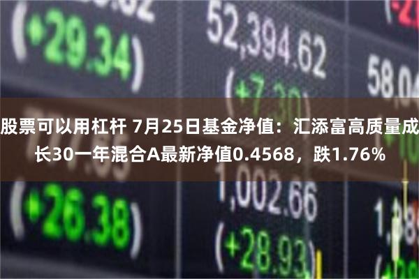 股票可以用杠杆 7月25日基金净值：汇添富高质量成长30一年混合A最新净值0.4568，跌1.76%