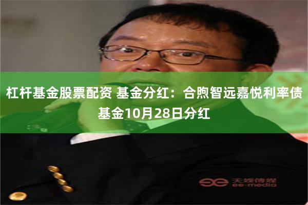 杠杆基金股票配资 基金分红：合煦智远嘉悦利率债基金10月28日分红